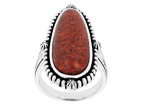 Photo of Southwest Style By JTV™ 25x10mm Free-form Coral Sterling Silver Ring - Size 8
