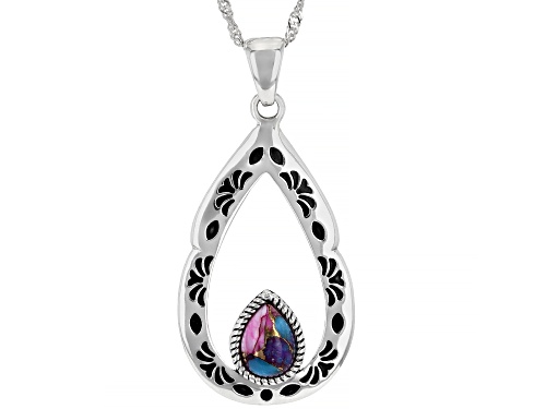 Southwest Style By JTV™ Pear Purple Spiny Oyster Shell & Turquoise Rhodium Over Silver Pendant
