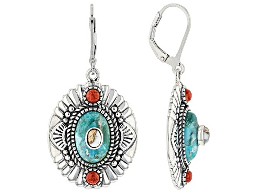 Photo of Southwest Style By JTV™ Turquoise With Spiny Oyster & Red Coral Rhodium Over Silver Earrings