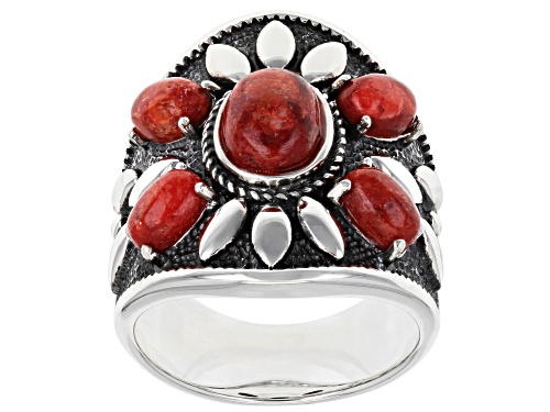 Photo of Southwest Style by JTV™ Red Coral Sterling Silver Ring - Size 12