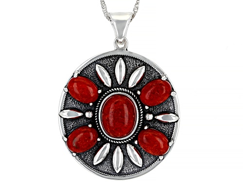 Photo of Southwest Style by JTV™ Red Coral Sterling Silver Enhancer With Chain