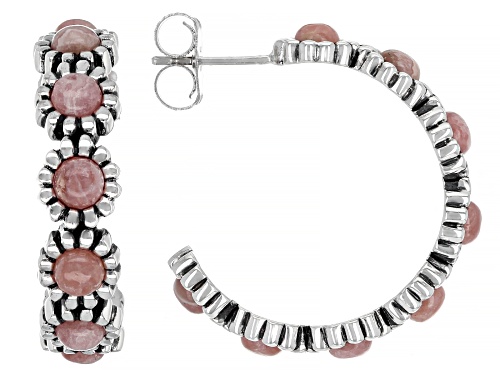 Photo of Southwest Style by JTV™ Pink Rhodochrosite Sterling Silver Half Hoop Flower Earrings