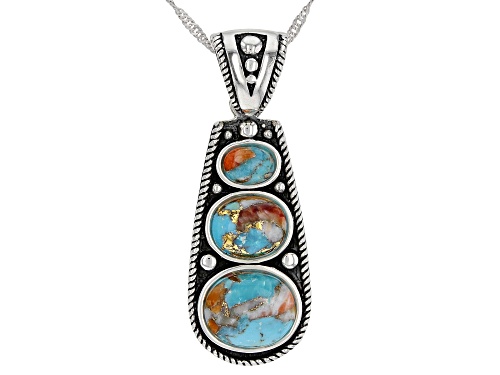 Photo of Southwest Style by JTV™ Blended Turquoise & Oyster Shell Sterling Silver Three Stone Enhancer/Chain