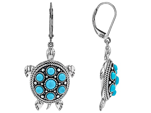 Southwest Style by JTV™ Sleeping Beauty Turquoise Rhodium Over Sterling Silver Turtle Earrings