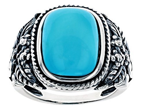 Southwest Style by JTV™ 14x10mm Cushion Sleeping Beauty Turquoise Rhodium Over Silver Ring - Size 8