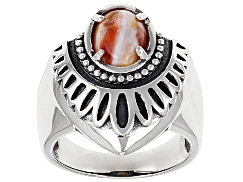 Photo of Southwest Style by JTV™ Orange Spiny Oyster Shell Rhodium Over Sterling Silver Ring - Size 9
