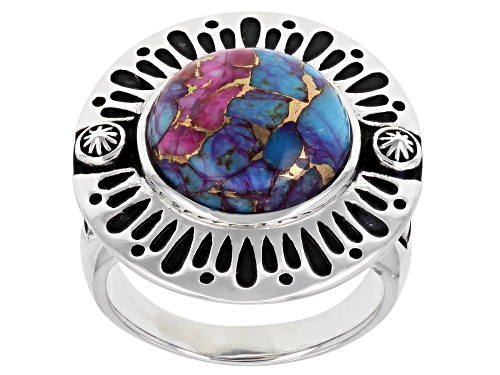 Photo of Southwest Style by JTV™  Blended Turquoise and Purple Spiny Oyster Rhodium Over Sterling Silver Ring - Size 9