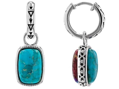 Southwest Style by JTV™ Blended Spiny Oyster With Turquoise Reversible Rhodium Over Silver Earrings