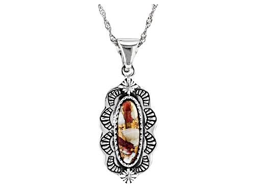 Photo of Southwest Style By JTV™ Oval Orange Spiny Oyster Shell Rhodium Over Sterling Silver Enhancer