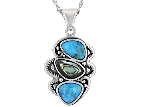 Southwest Style By JTV™ Blue Turquoise and Abalone Shell Rhodium Over Sterling Silver Enhancer