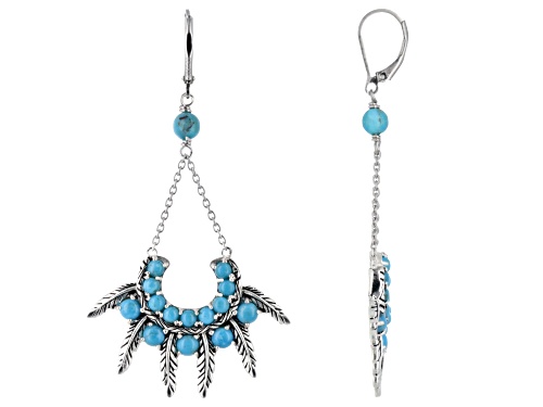 Photo of Southwest Style By JTV™ Kingman Turquoise & Composite Turquoise  Silver Feather Dangle Earrings