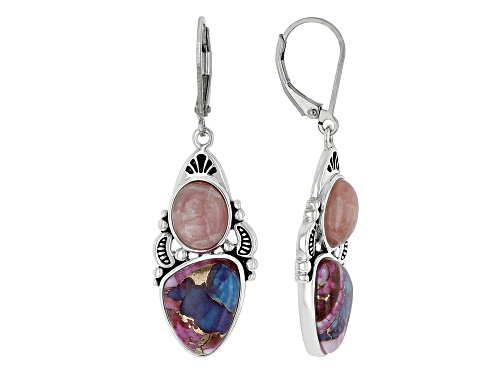 Southwest Style By JTV™ Rhodochrosite With Blended Turquoise & Purple Spiny Oyster Silver Earrings