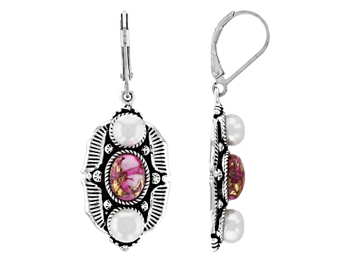 Photo of Southwest Style By JTV™ Purple Spiny Oyster Shell with Cultured Freshwater Pearl Silver Earrings