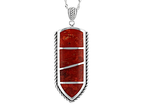 Southwest Style By JTV™ Red Sponge Coral Inlay Sterling Silver Pendant With Chain