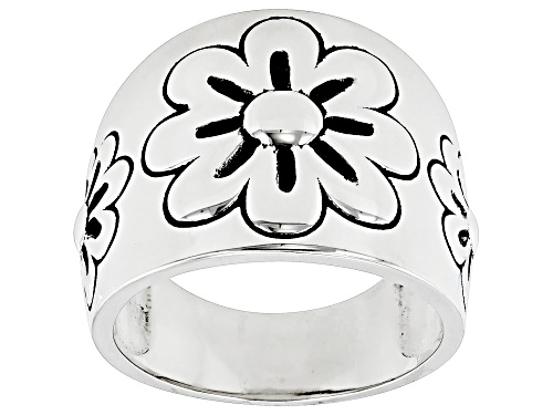Southwest Style By JTV Rhodium Over Sterling Silver Flower Band Ring - Size 7