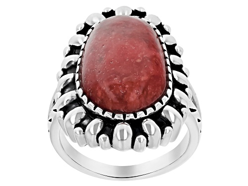 Photo of Southwest Style by JTV™18x11mm Red Sponge Coral Rhodium Over Sterling Silver Ring - Size 6