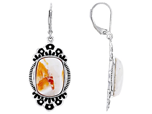 Photo of Southwest Style by JTV™ 16x12mm Orange Spiny Oyster Shell Rhodium Over Sterling Silver Earrings