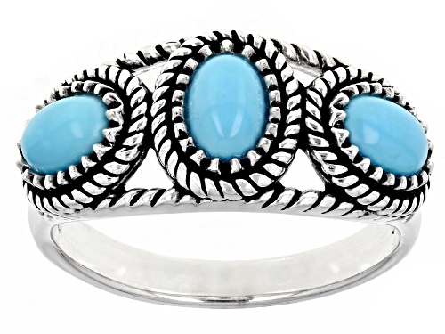 Photo of Southwest Style by JTV™ 6x4mm 3 Stone Sleeping Beauty Turquoise Sterling Silver Ring - Size 9