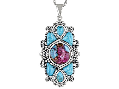 Photo of Southwest Style by JTV™ Blended Purple Spiny Oyster Shell With Turquoise Rhodium Over Silver Pendant