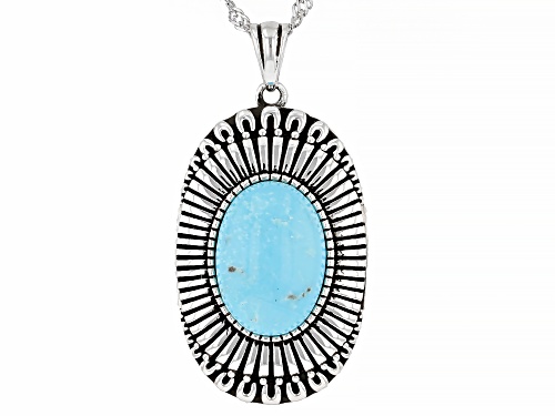 Southwest Style by JTV™ 14x20mm Oval Kingman Turquoise Rhodium Over Silver Pendant With Chain