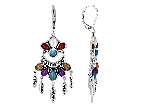 Photo of Southwest Style by JTV™ Multi-Color Kingman Turquoise with Multi Gem Rhodium Over Silver Earrings