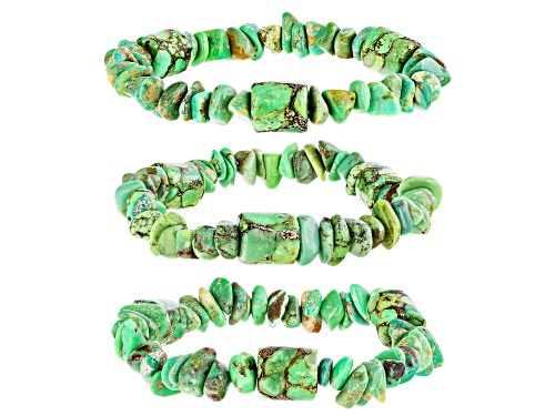 Southwest Style By JTV™ Multi-Shaped Green Turquoise Set of 3 Stretch Bracelets