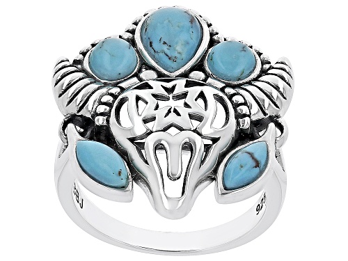 Photo of Southwest Style by JTV™ Multi-Shaped Kingman Turquoise Sterling Silver Buffalo Ring - Size 7