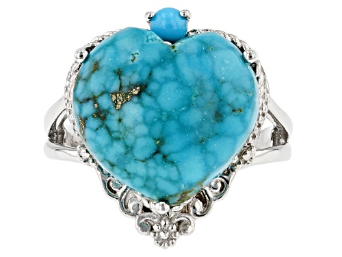 Southwest Style By JTV™ Heart Kingman &  Round Sleeping Beauty Turquoise Rhodium Over Silver Ring - Size 11