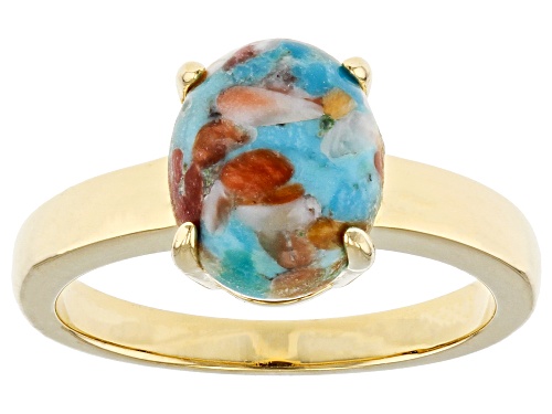 Southwest Style by JTV™ Blended Turquoise & Spiny Oyster 18k Yellow Gold Over Sterling Silver Ring - Size 9