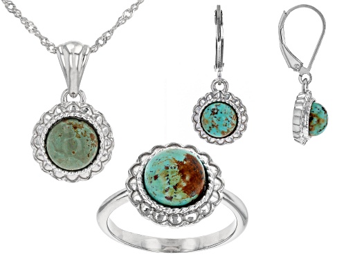 Photo of Southwest Style by JTV™ Green Kingman Turquoise Rhodium Over Silver Ring, Pendant & Earring Box Set