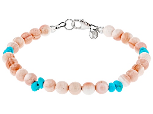 Southwest Style by JTV™ Sleeping Beauty Turquoise & Pink Conch Shell Sterling Silver Bracelet - Size 8