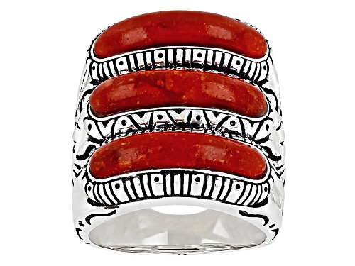 Southwest Style by JTV™ Coral Three Row Elongated Sterling Silver Ring - Size 8