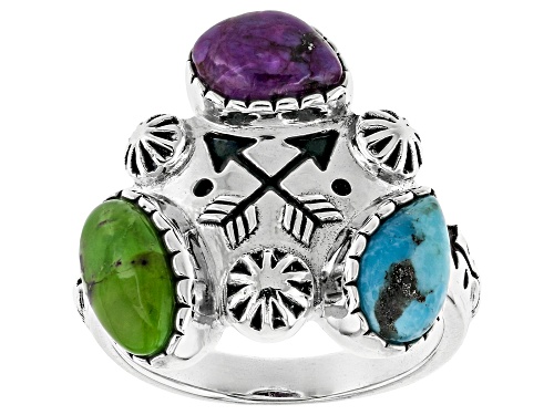 Southwest Style by JTV™ Multi-Color Turquoise Sterling Silver Ring - Size 12