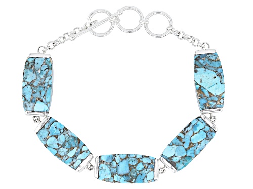 Southwest Style by JTV™ Blue Copper Turquoise Sterling Silver Station Bracelet - Size 7