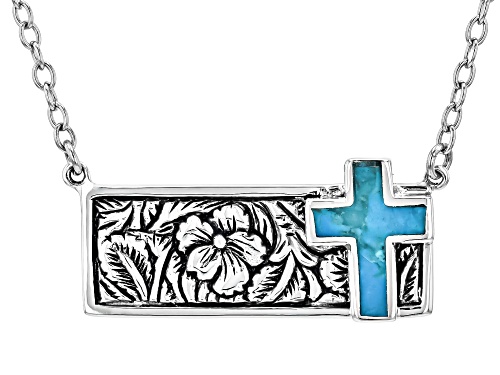 Southwest Style by JTV™ Blue Turquoise Sterling Silver Cross Necklace - Size 18