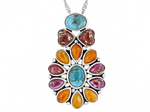 Southwest Style by JTV™ Turquoise & Multi-Color Spiny Oyster Shell Sterling Silver Pendant