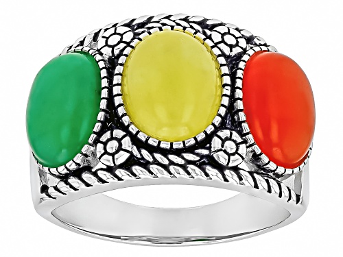 Southwest Style by JTV™ Multi-Color Jadeite Rhodium Over Sterling Silver Ring - Size 7