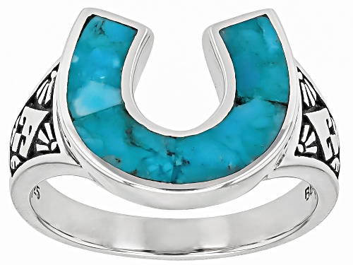 Southwest Style by JTV™ Blue Turquoise Sterling Silver Horseshoe Inlay Ring - Size 8