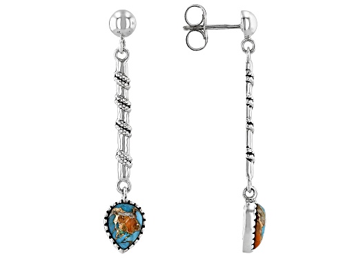 Southwest Style by JTV™ Blended Turquoise & Spiny Oyster Shell Sterling Silver Dangle Earrings 8x6mm