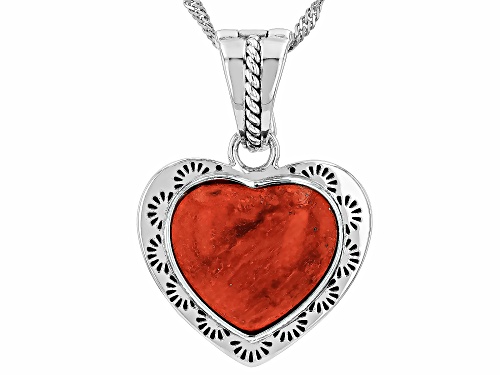 Southwest Style by JTV™ 15x14mm Sponge Red Coral Sterling Silver Heart Enhancer Pendant W/ Chain