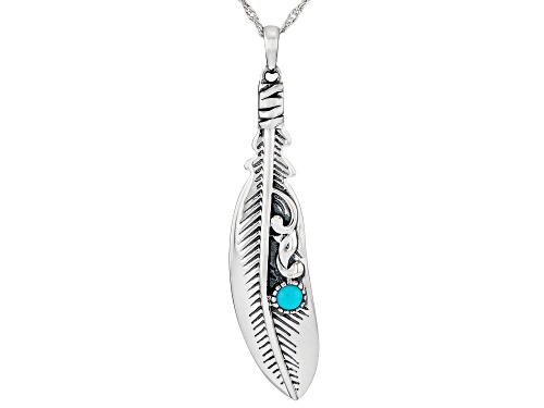 Southwest Style by JTV™ 4mm Sleeping Beauty Turquoise Sterling Silver Feather Pendant With Chain