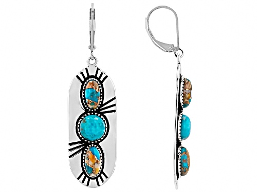 Southwest Style by JTV™ Blended Kingman Turquoise & Spiny Oyster Shell Silver 3-Stone Earrings