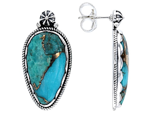 Southwest Style by JTV™ 25x13mm Blue Turquoise Sterling Silver Earrings