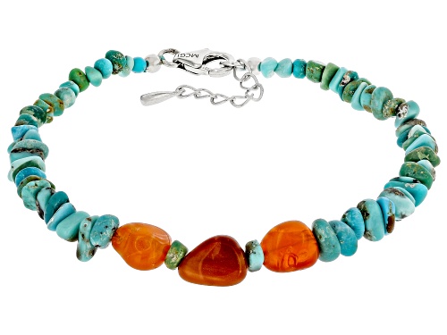 Southwest Style by JTV™ Kingman Turquoise & Mexican Fire Opal Sterling Silver Beaded Bracelet - Size 7.5
