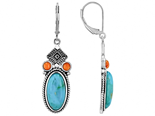 Southwest Style by JTV™ 16x7mm Blue Kingman Turquoise & Spiny Oyster Shell Sterling Silver Earrings