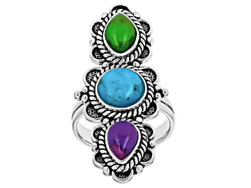 Southwest Style by JTV™ Multi-Color Turquoise Sterling Silver Ring - Size 6