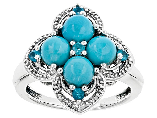 Southwest Style by JTV™ 5mm Kingman Turquoise & Neon Apatite Sterling Silver Ring - Size 9