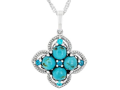 Southwest Style by JTV™ 5mm Kingman Turquoise & Neon Apatite Sterling Silver Pendant With 18" Chain