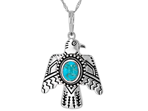 Southwest Style by JTV™ 9x7mm Blue Turquoise Sterling Silver Eagle Pendant With 18" Chain