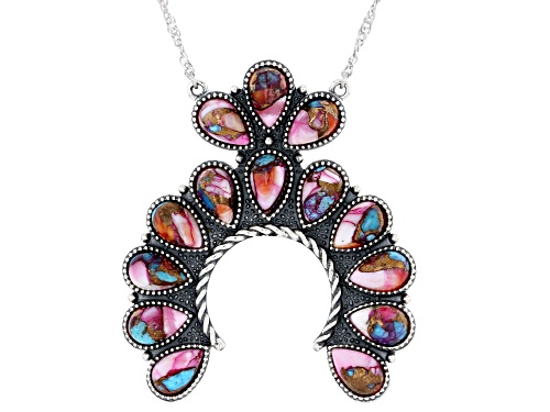 Southwest Style by JTV™ Turquoise & Purple Spiny Oyster Sterling Silver Squash Blossom Necklace - Size 18